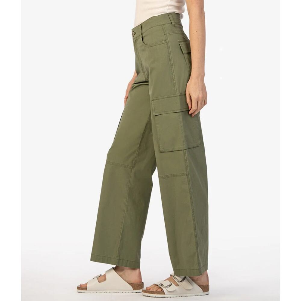 KUT Charlotte Wide Leg Cargo Pants, Khaki, Street Style, Weekend, Urban Casual 0 - Picture 2 of 11